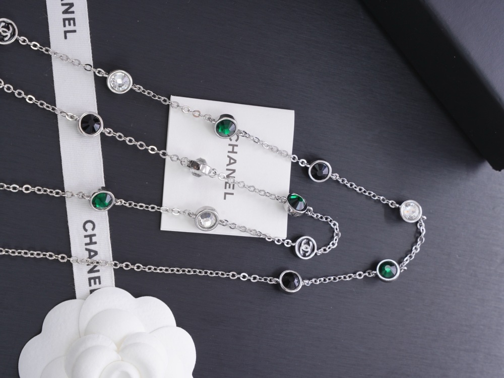 CHANEL DOUBLE C MULTI COLOR CRYSTAL LONG NECKLACE