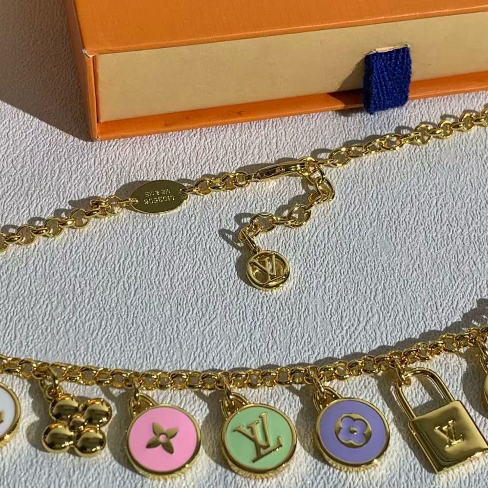 LOUIS VUITTON MULTI‑COLOR ENAMEL CHARM NECKLACE, GOLD‑TONE