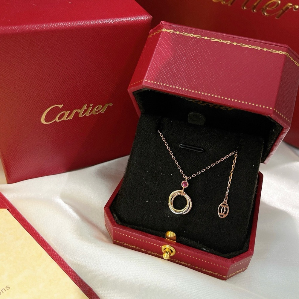 CARTIER TRINITY DE CARTIER NECKLACE, 18K TRICOLOR GOLD, PINK SAPPHIRE ACCENT