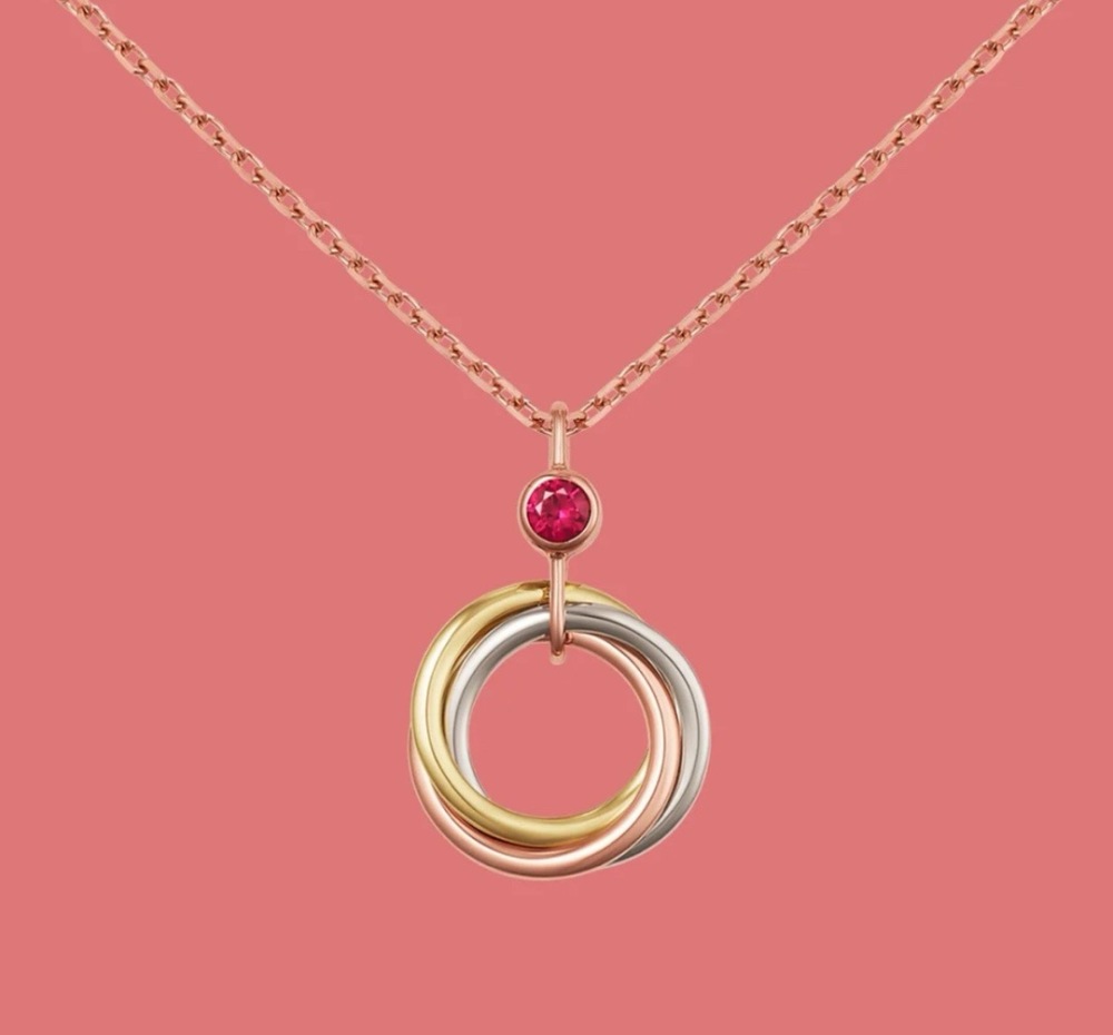 CARTIER TRINITY DE CARTIER NECKLACE, 18K TRICOLOR GOLD, PINK SAPPHIRE ACCENT