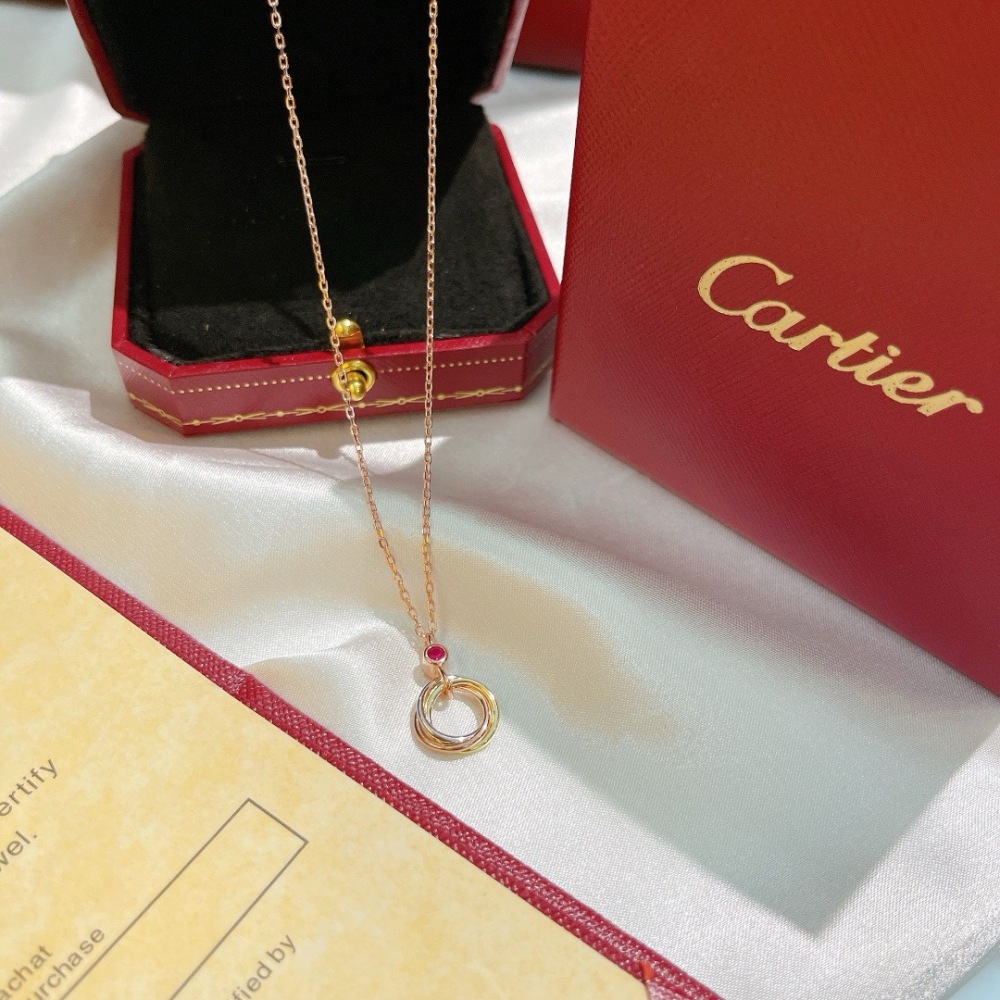 CARTIER TRINITY DE CARTIER NECKLACE, 18K TRICOLOR GOLD, PINK SAPPHIRE ACCENT