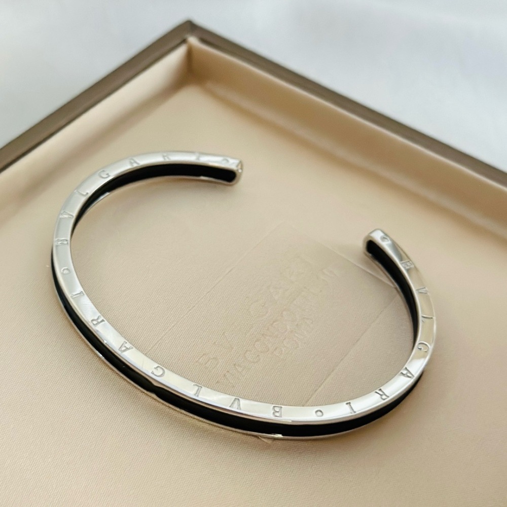 BVLGARI B.ZERO1 SILVER BLACK ENAMEL OPEN CUFF BRACELET