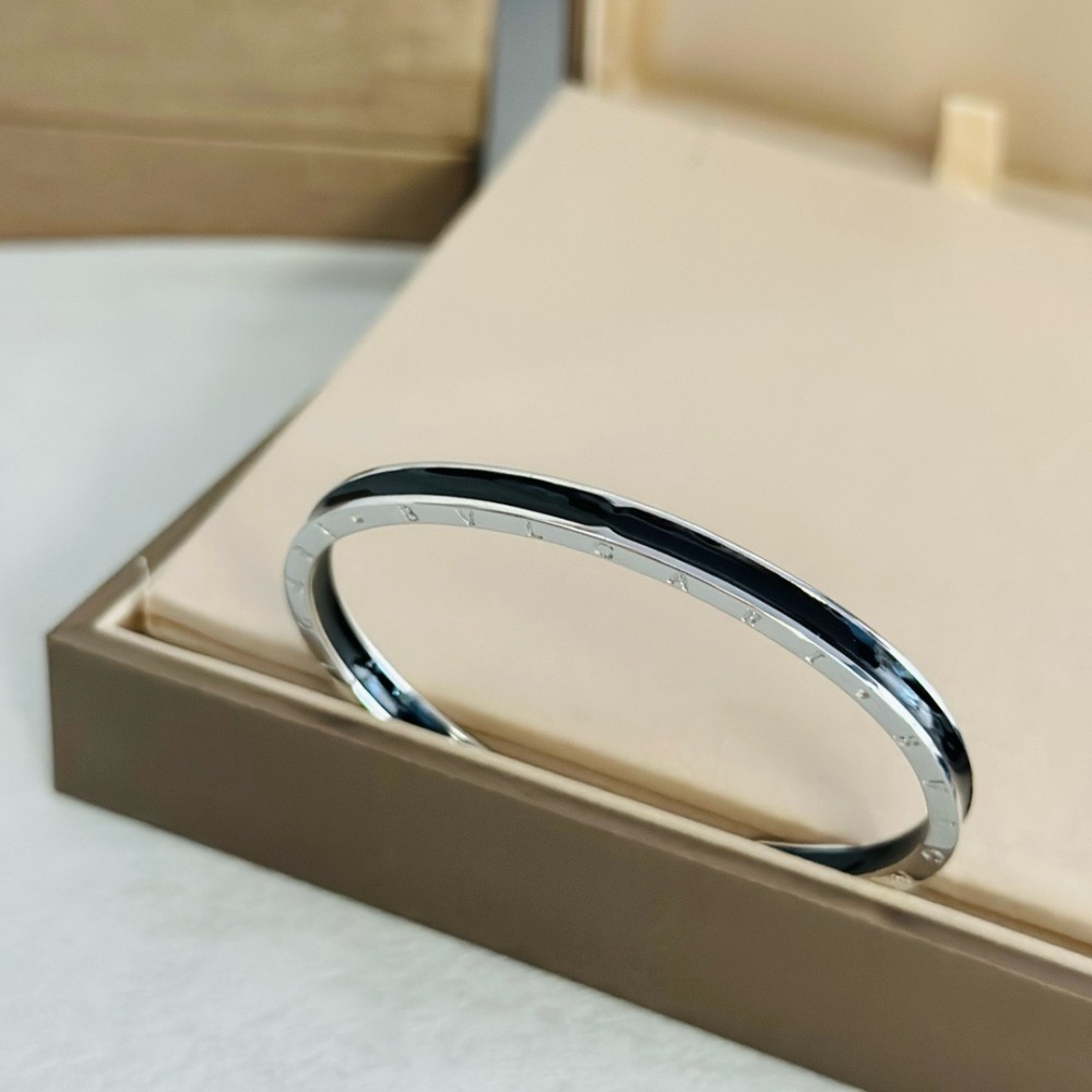 BVLGARI B.ZERO1 SILVER BLACK ENAMEL OPEN CUFF BRACELET