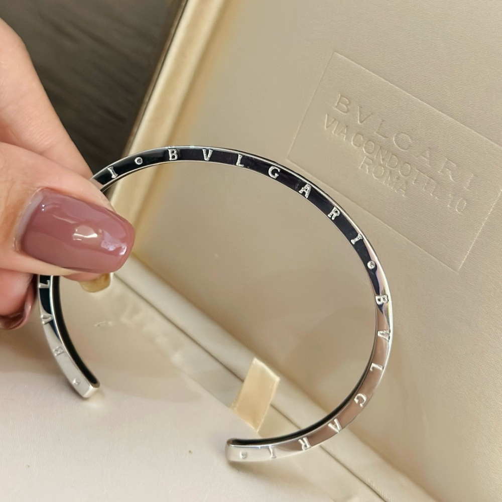 BVLGARI B.ZERO1 SILVER BLACK ENAMEL OPEN CUFF BRACELET