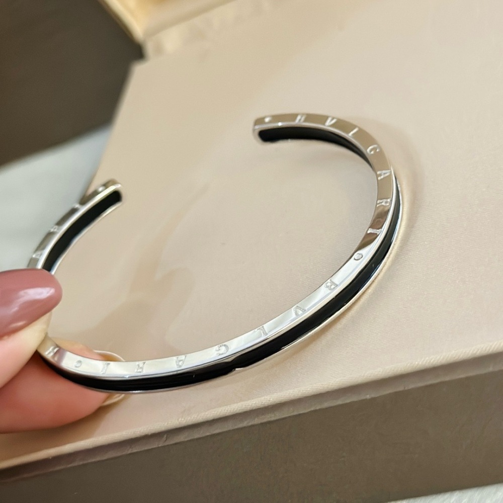 BVLGARI B.ZERO1 SILVER BLACK ENAMEL OPEN CUFF BRACELET