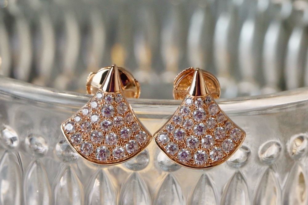 BVLGARI DIVAS' DREAM FULL PAVE DIAMOND ROSE GOLD STUD EARRINGS