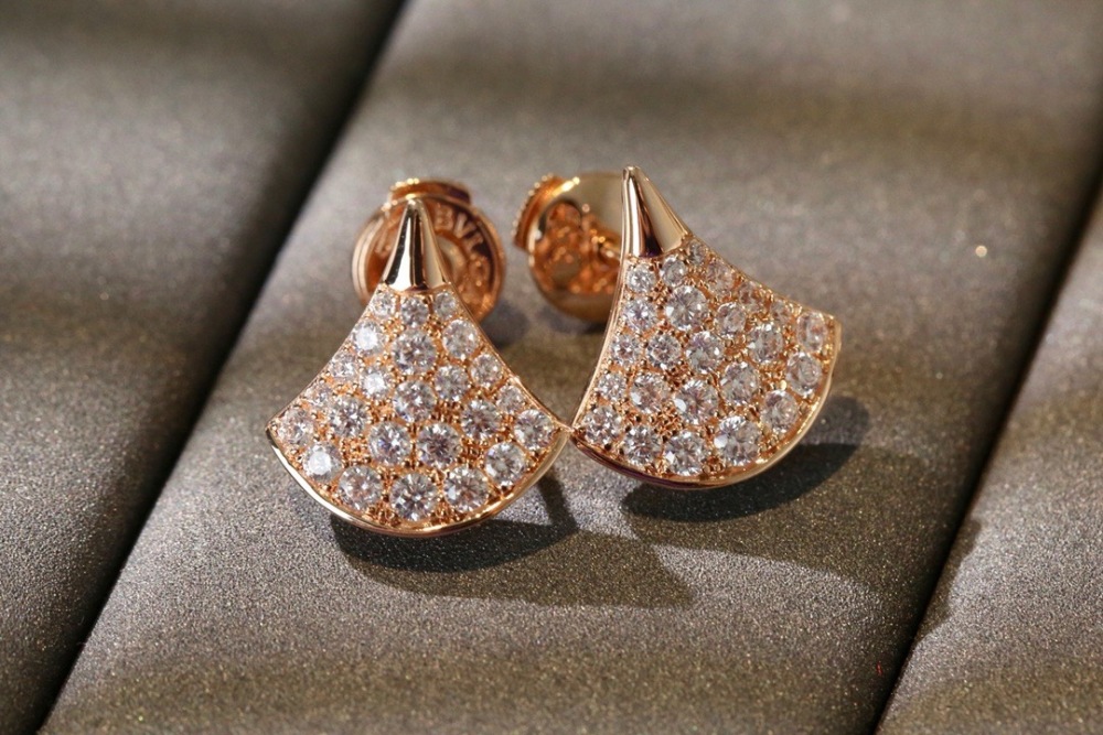 BVLGARI DIVAS' DREAM FULL PAVE DIAMOND ROSE GOLD STUD EARRINGS