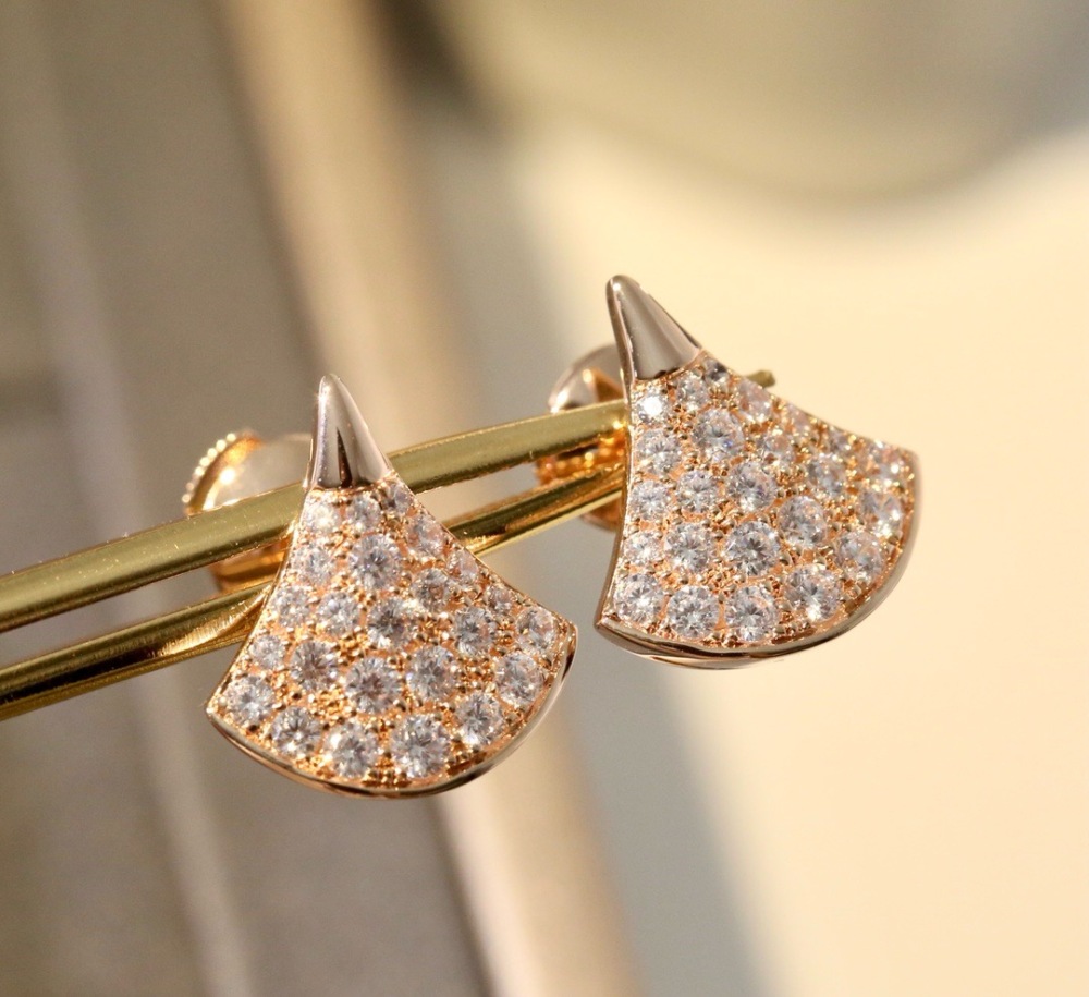 BVLGARI DIVAS' DREAM FULL PAVE DIAMOND ROSE GOLD STUD EARRINGS