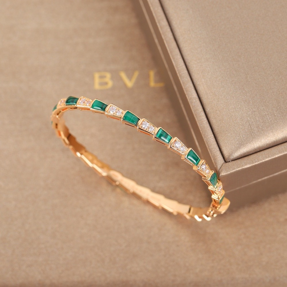 BVLGARI SERPENTI ROSE GOLD MALACHITE DIAMOND BANGLE