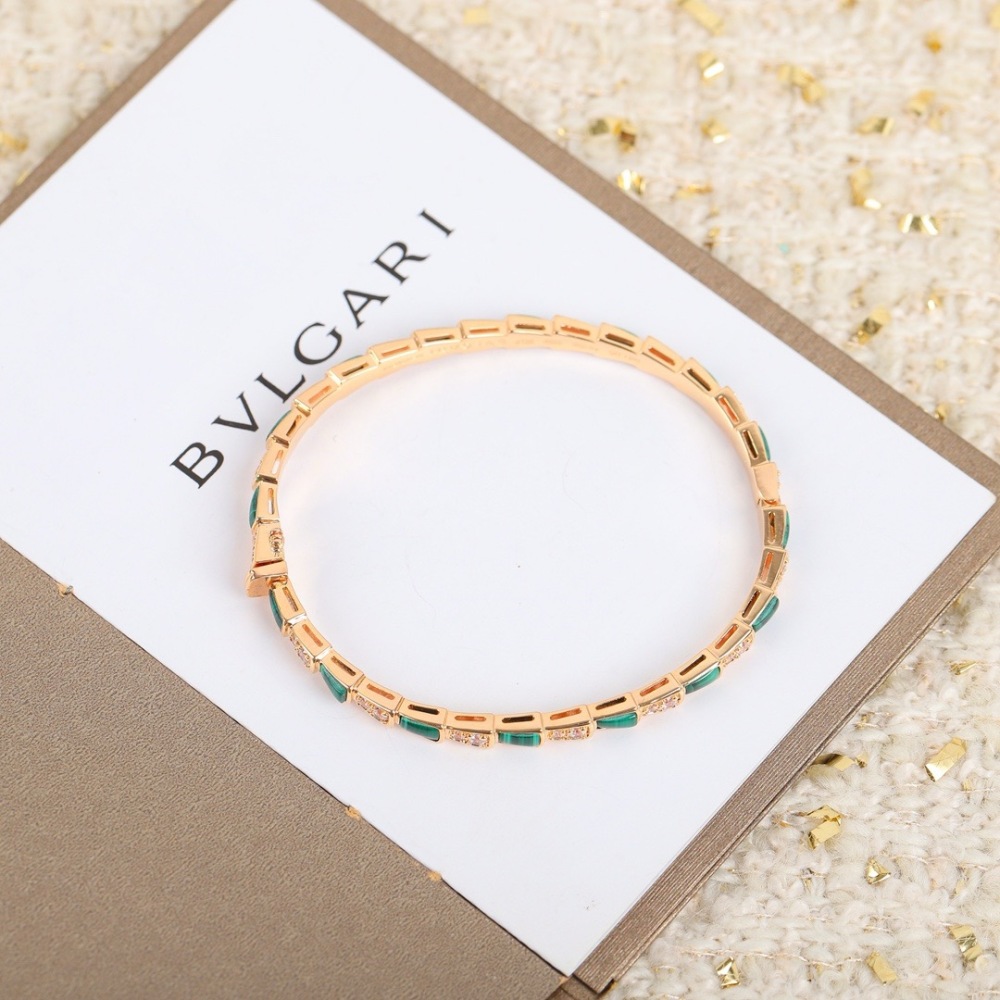 BVLGARI SERPENTI ROSE GOLD MALACHITE DIAMOND BANGLE