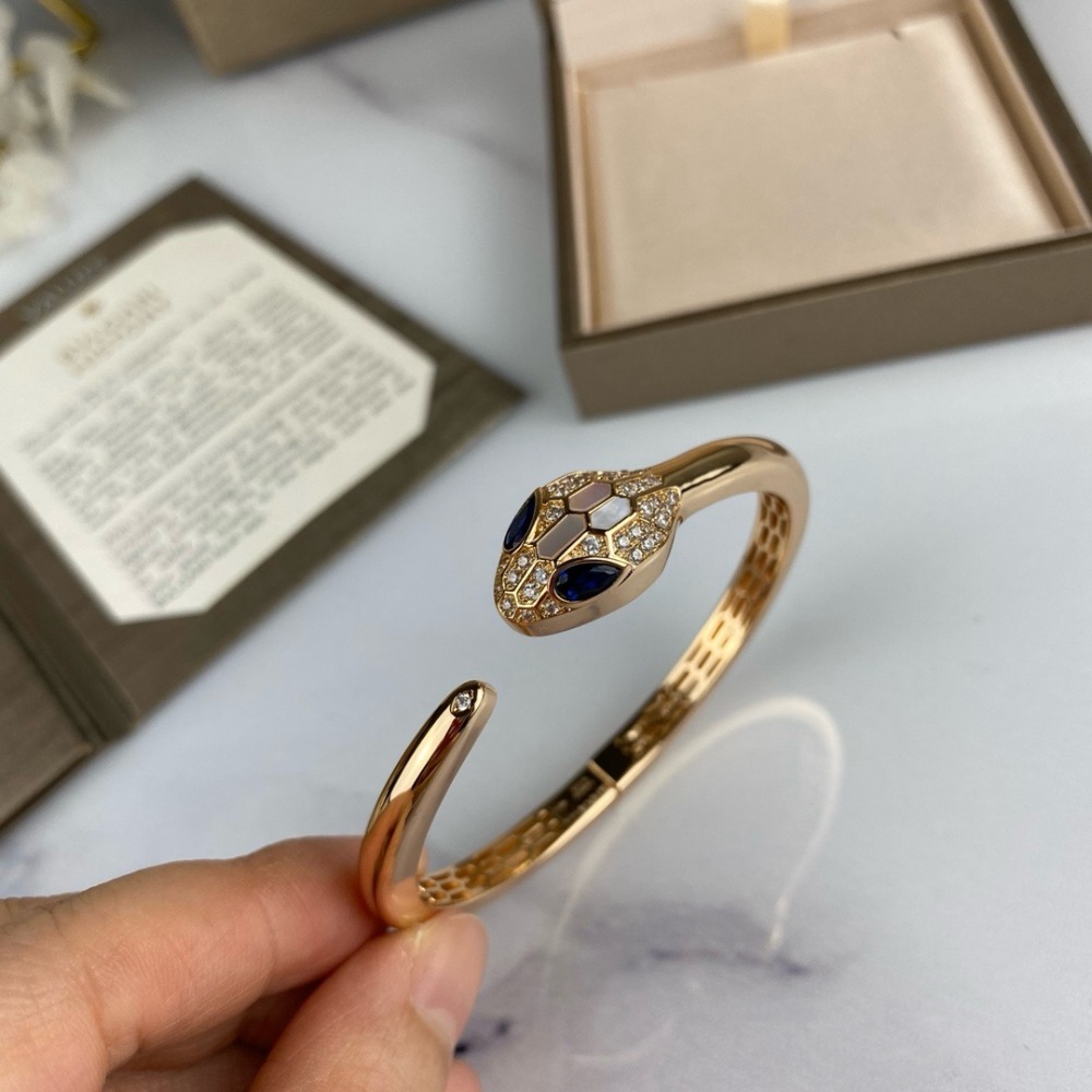 BVLGARI SERPENTI DIAMOND WHITE MOTHER OF PEARL SAPPHIRE ROSE GOLD OPEN CUFF BANGLE