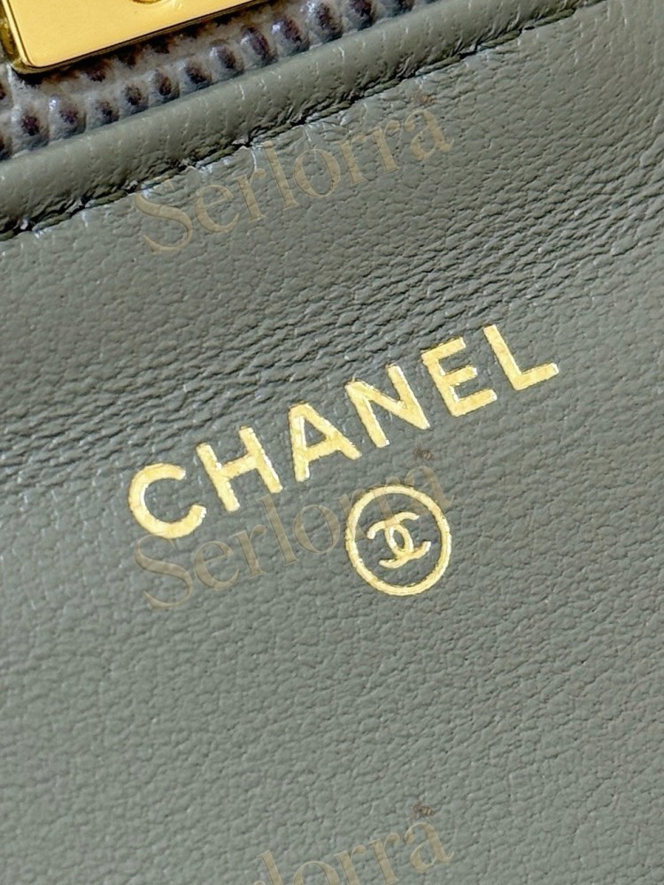 MASTER CHANEL 26A FLAP BAG LIZARD EMBOSSED CALFSKIN TOP HANDLE CLUTCH GOLD HARDWARE