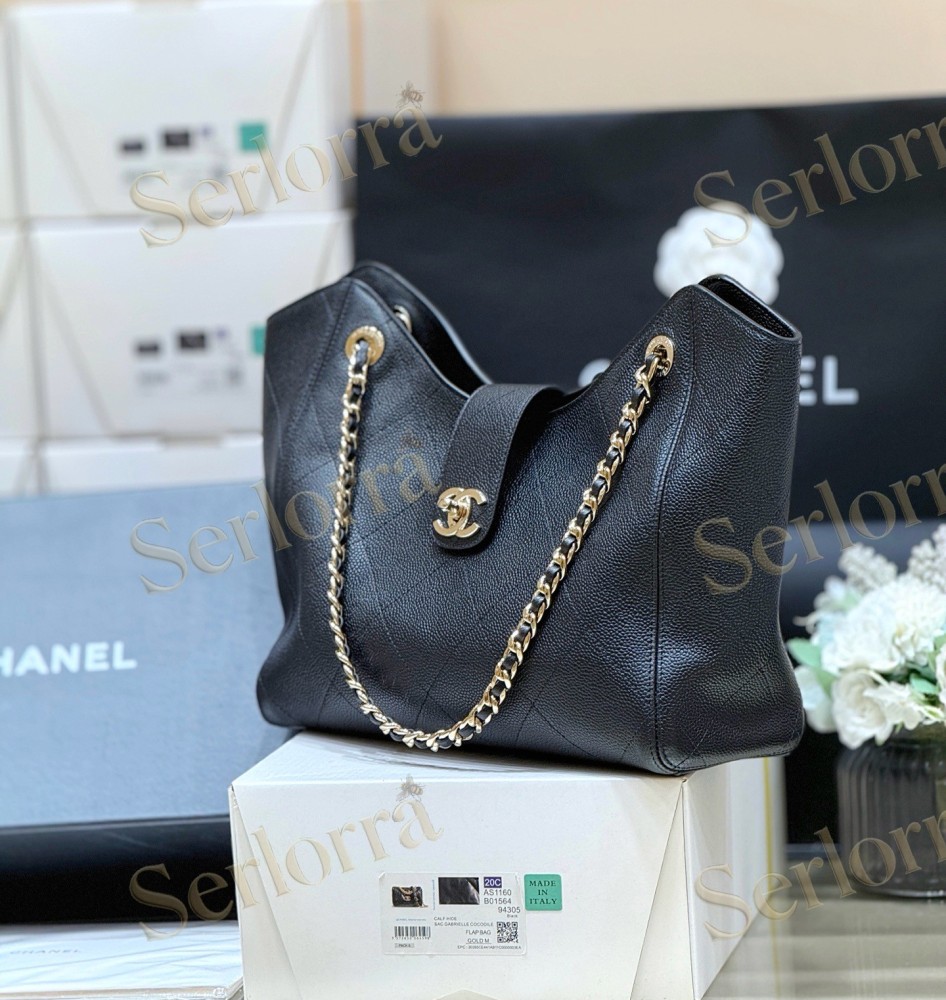 CHANEL MASTER BLACK CAVIAR LEATHER QUILTED CHAIN TOTE BAG GOLD HARDWARE 26S