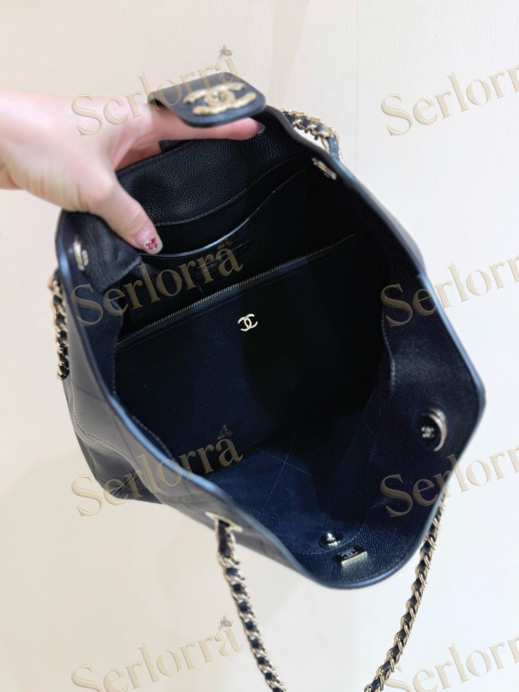 CHANEL MASTER BLACK CAVIAR LEATHER QUILTED CHAIN TOTE BAG GOLD HARDWARE 26S