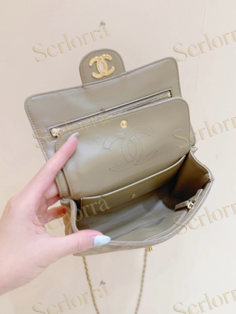 CHANEL MASTER BEIGE SUEDE QUILTED FLAP SHOULDER BAG GOLD HARDWARE