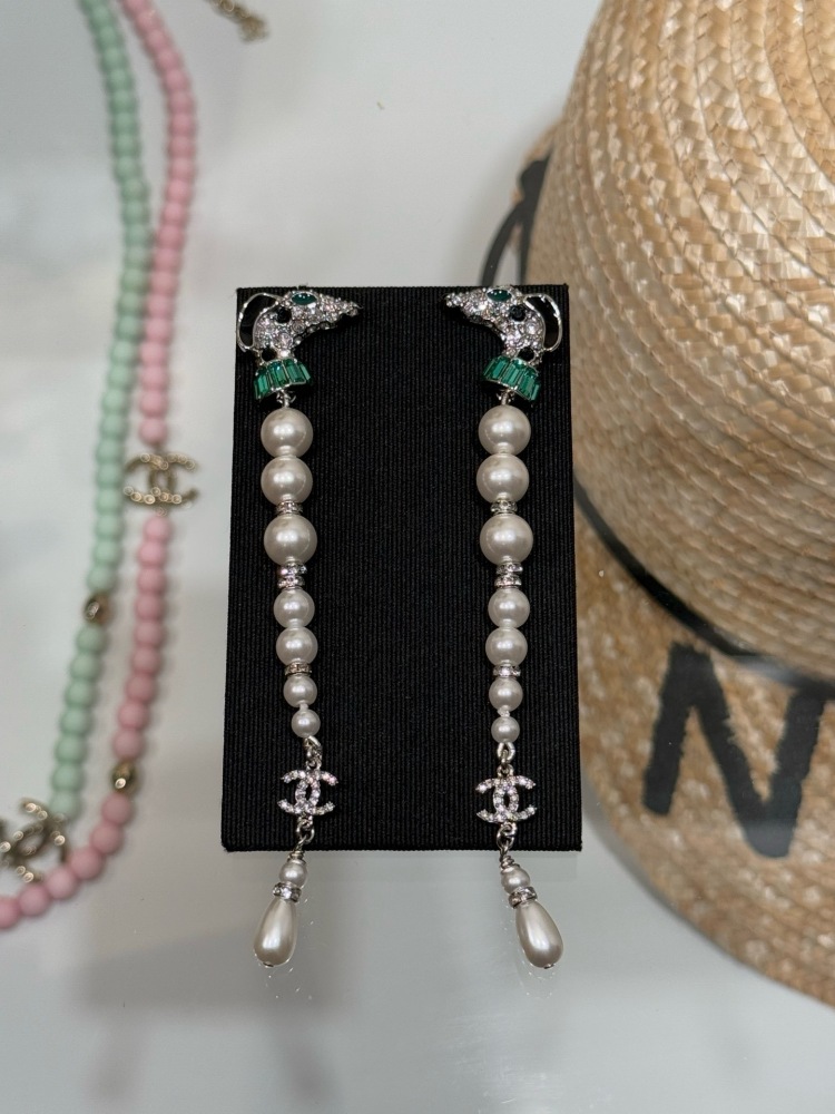 CHANEL DACHSHUND PEARL LONG DROP EARRINGS