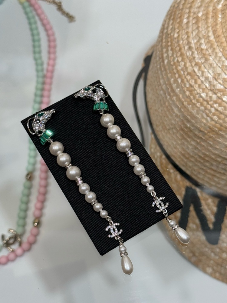 CHANEL DACHSHUND PEARL LONG DROP EARRINGS
