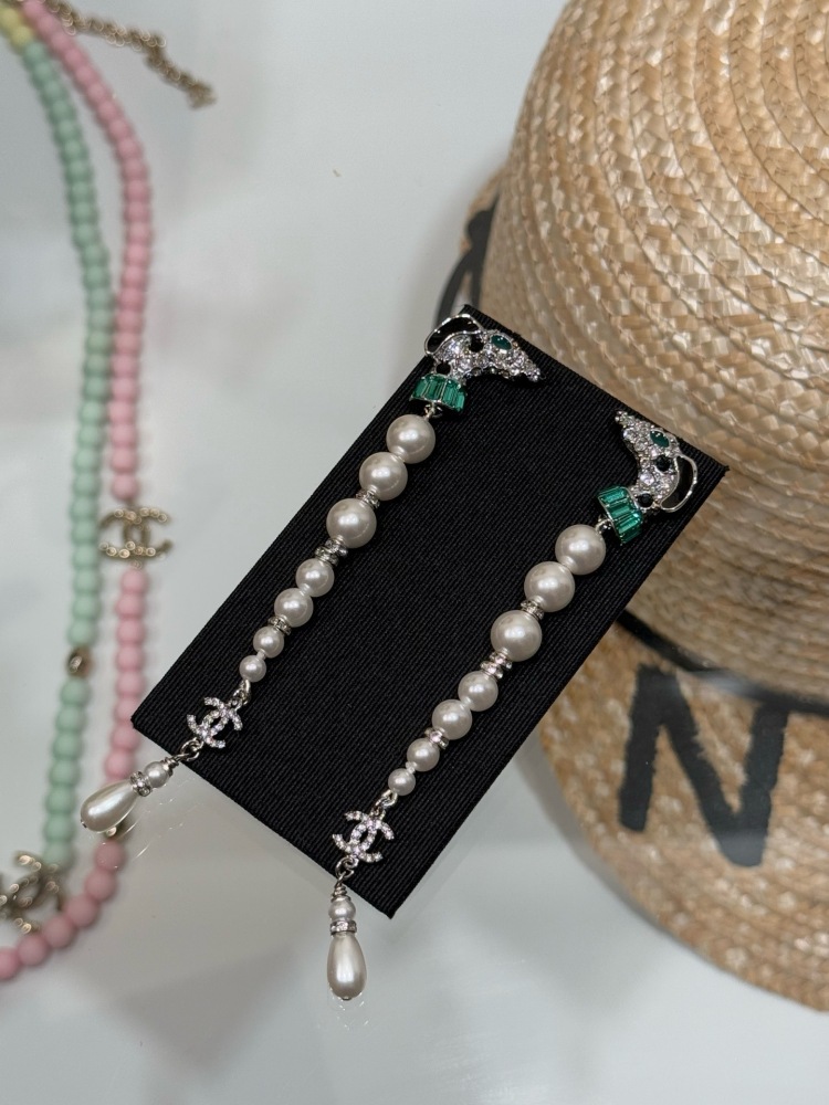 CHANEL DACHSHUND PEARL LONG DROP EARRINGS