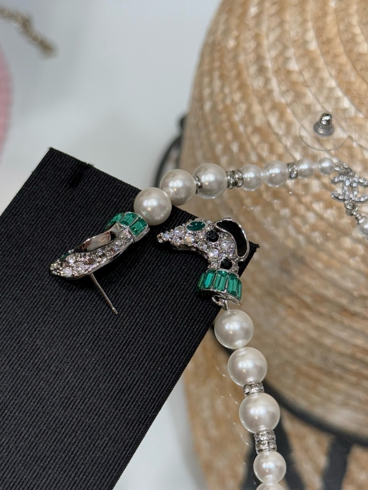 CHANEL DACHSHUND PEARL LONG DROP EARRINGS