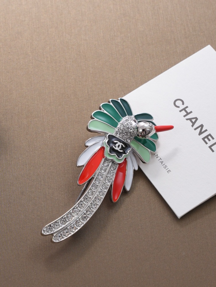 CHANEL ENAMEL BIRD SHAPED BROOCH WITH CRYSTALS