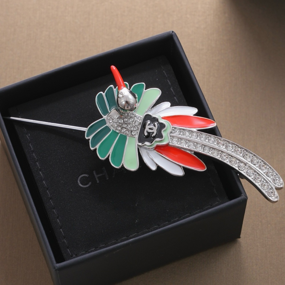 CHANEL ENAMEL BIRD SHAPED BROOCH WITH CRYSTALS