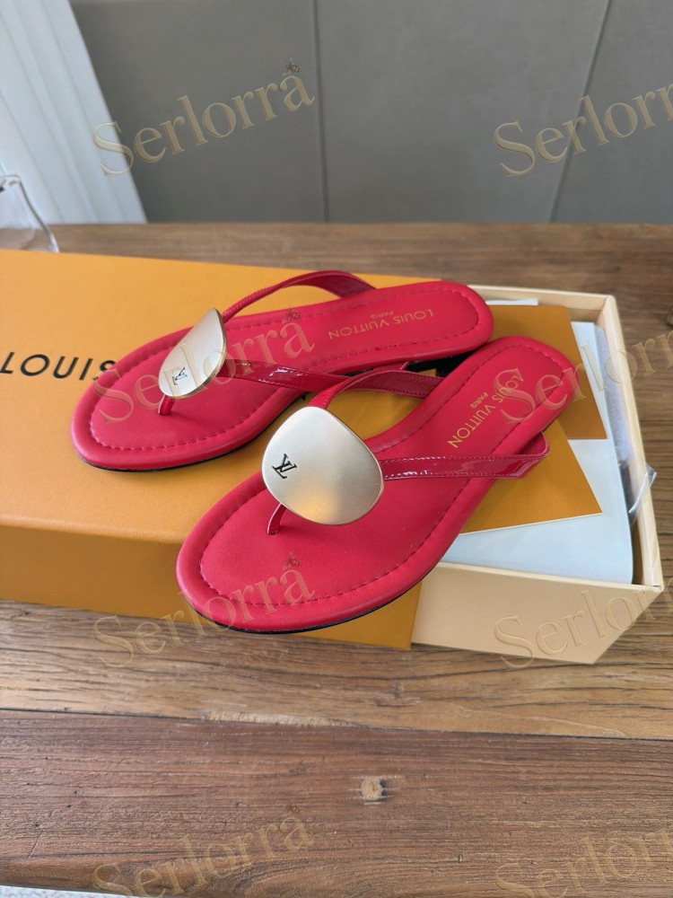 LOUIS VUITTON CAPRI HEELED THONG SANDAL RED