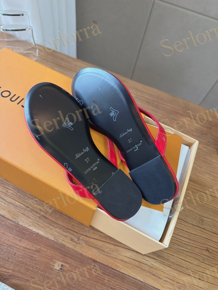 LOUIS VUITTON CAPRI HEELED THONG SANDAL RED