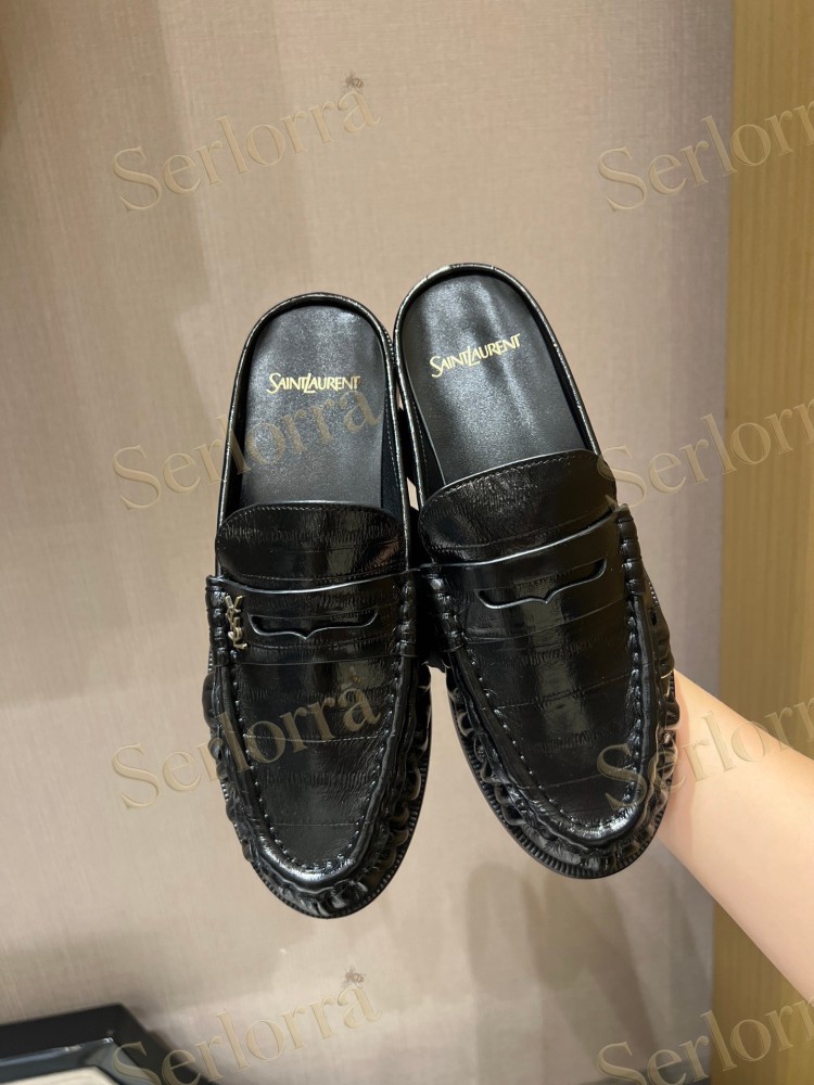 SAINT LAURENT LEATHER LOAFER MULES