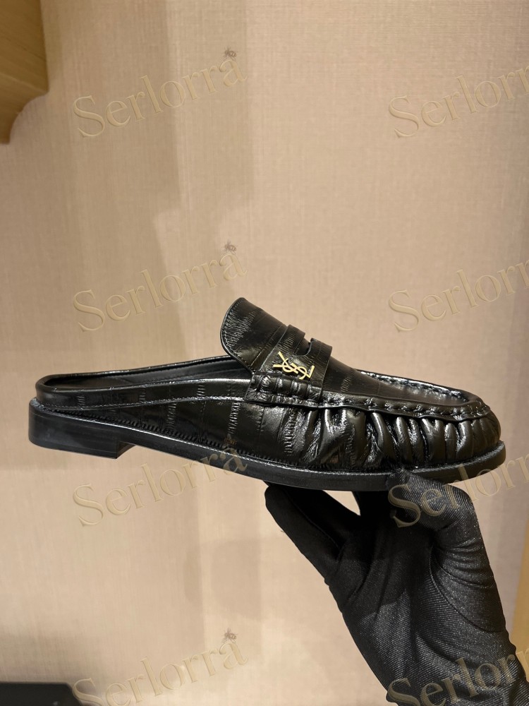 SAINT LAURENT LEATHER LOAFER MULES