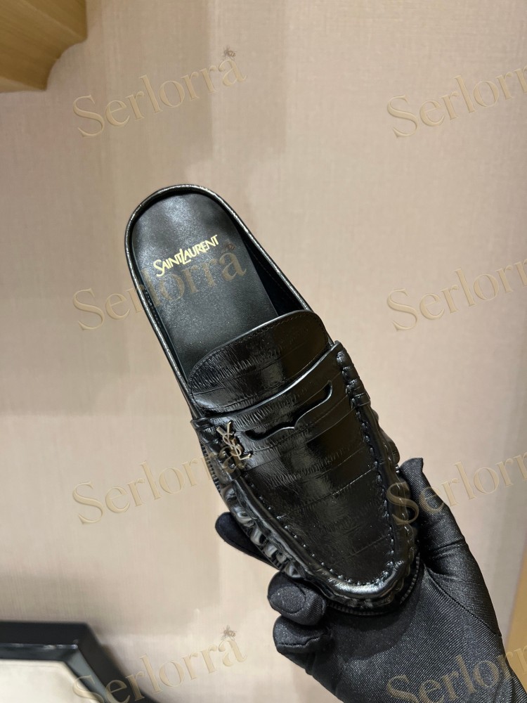 SAINT LAURENT LEATHER LOAFER MULES