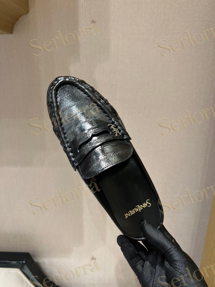 SAINT LAURENT LEATHER LOAFER MULES