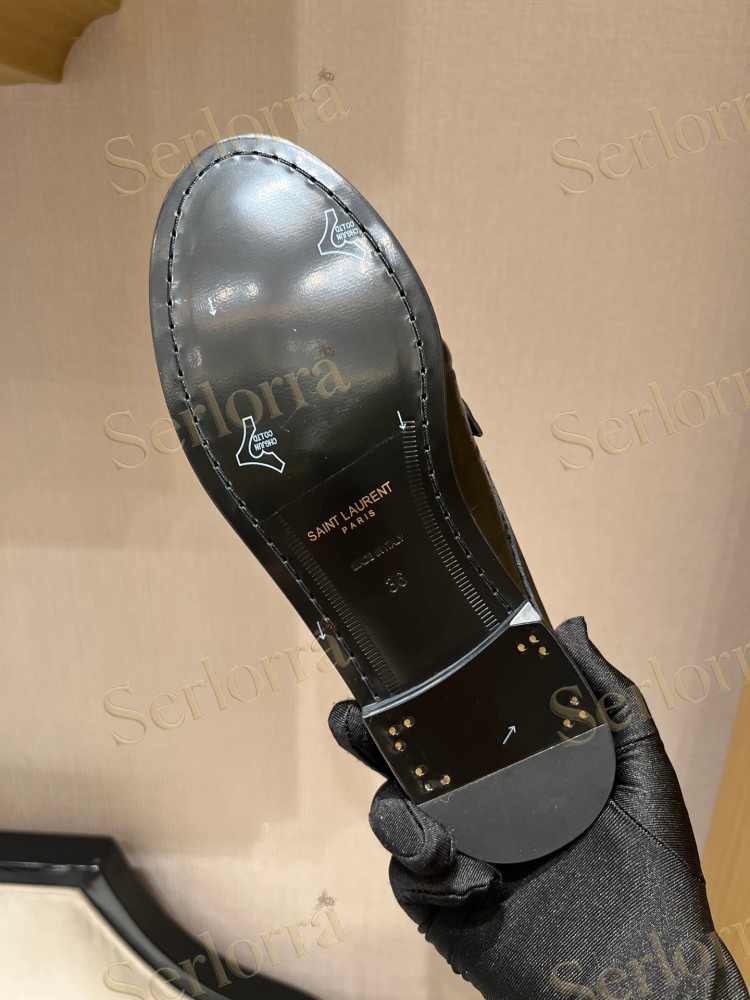 SAINT LAURENT LEATHER LOAFER MULES