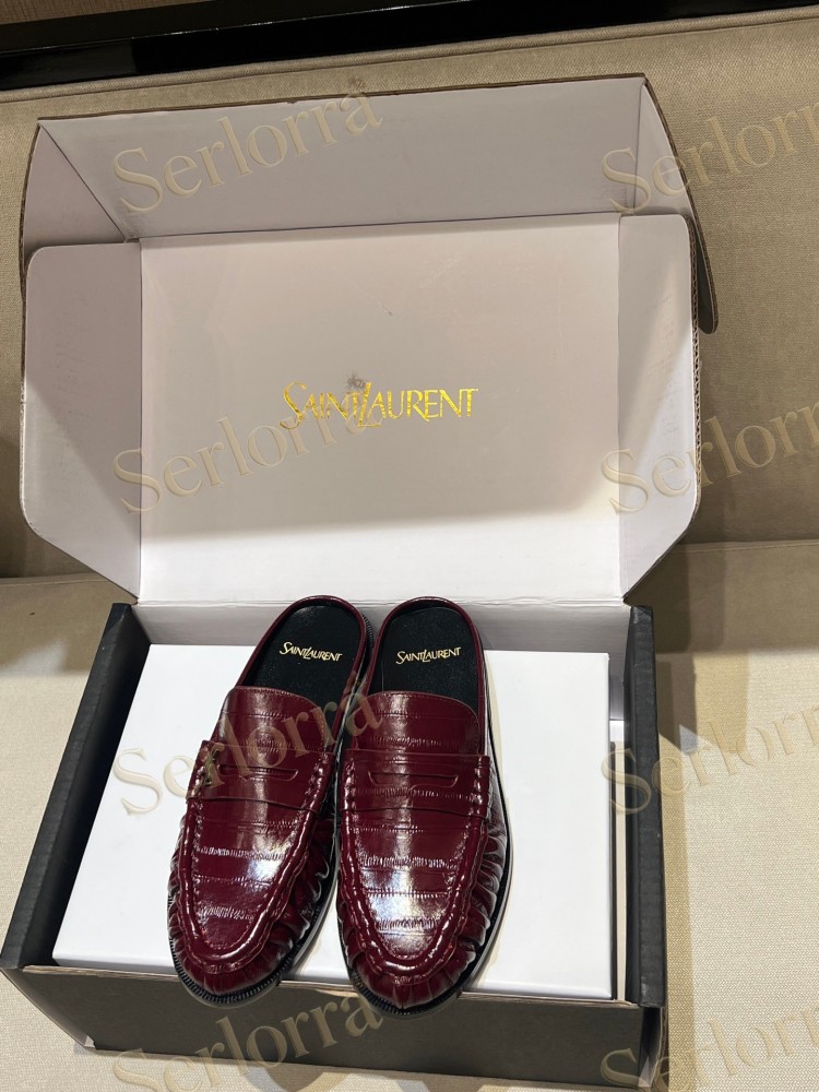 SAINT LAURENT LEATHER LOAFER MULES