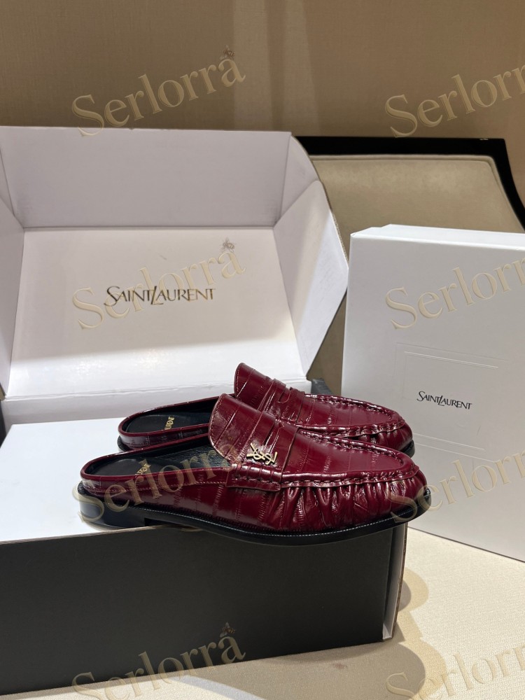 SAINT LAURENT LEATHER LOAFER MULES