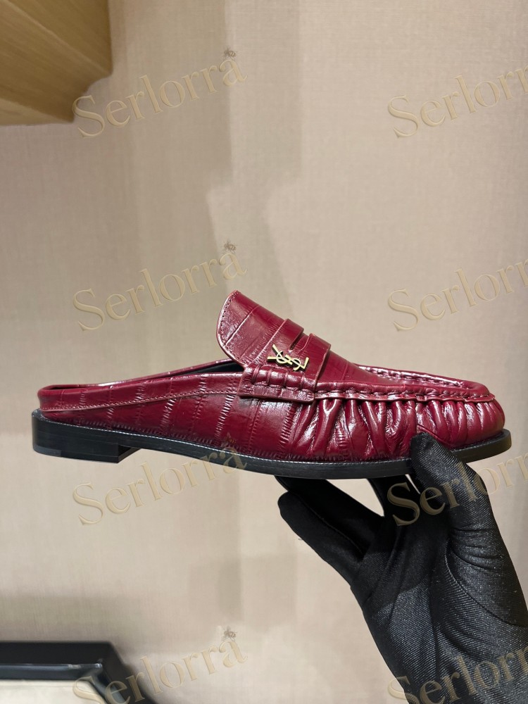 SAINT LAURENT LEATHER LOAFER MULES