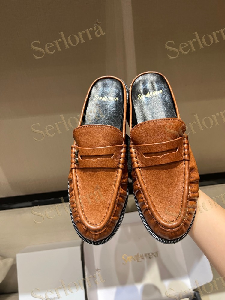 SAINT LAURENT LEATHER LOAFER MULES