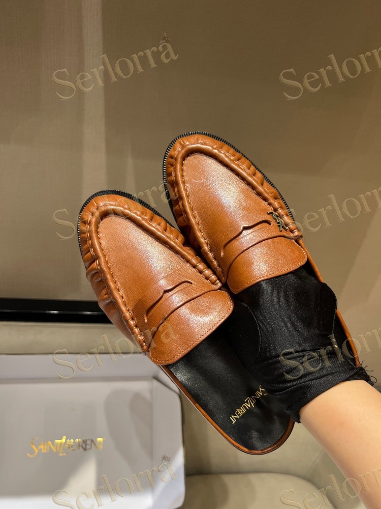 SAINT LAURENT LEATHER LOAFER MULES