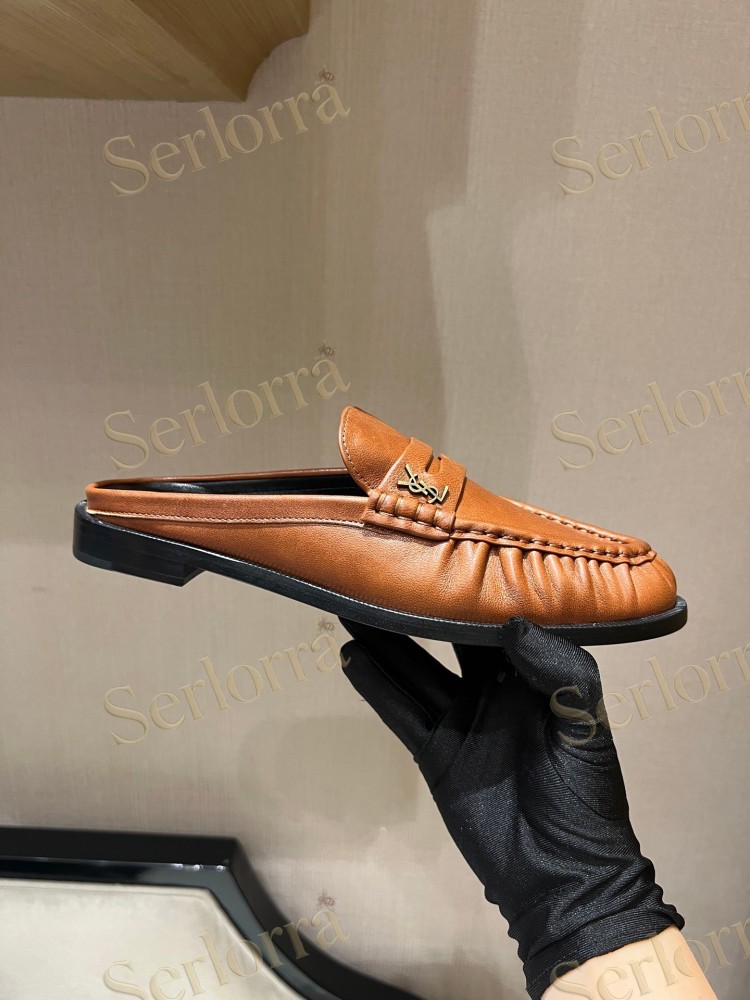 SAINT LAURENT LEATHER LOAFER MULES