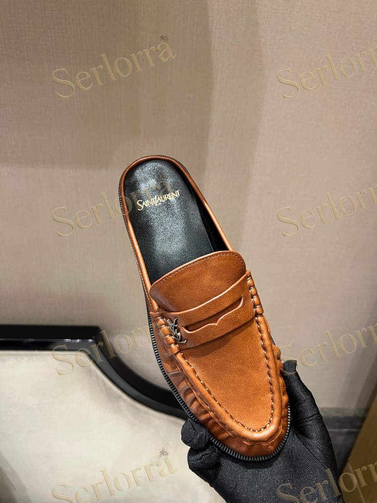 SAINT LAURENT LEATHER LOAFER MULES