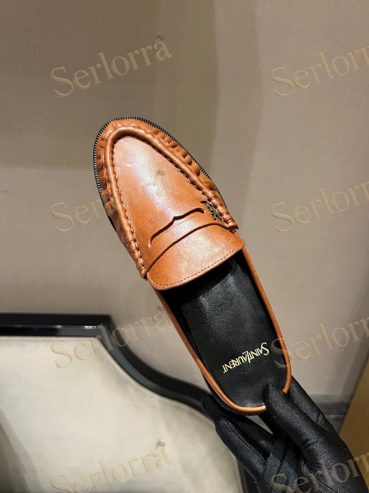 SAINT LAURENT LEATHER LOAFER MULES