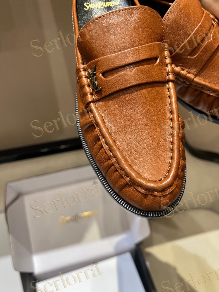 SAINT LAURENT LEATHER LOAFER MULES
