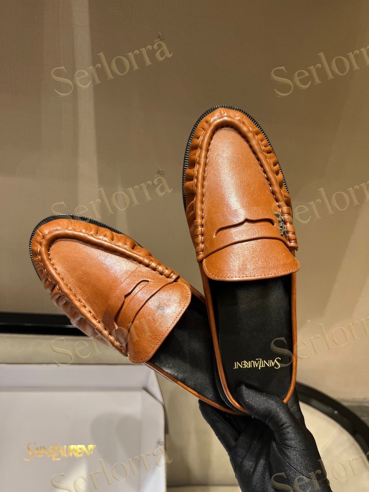 SAINT LAURENT LEATHER LOAFER MULES