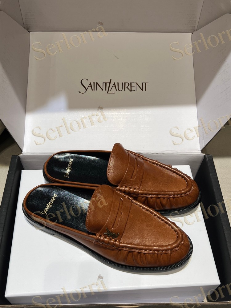 SAINT LAURENT LEATHER LOAFER MULES
