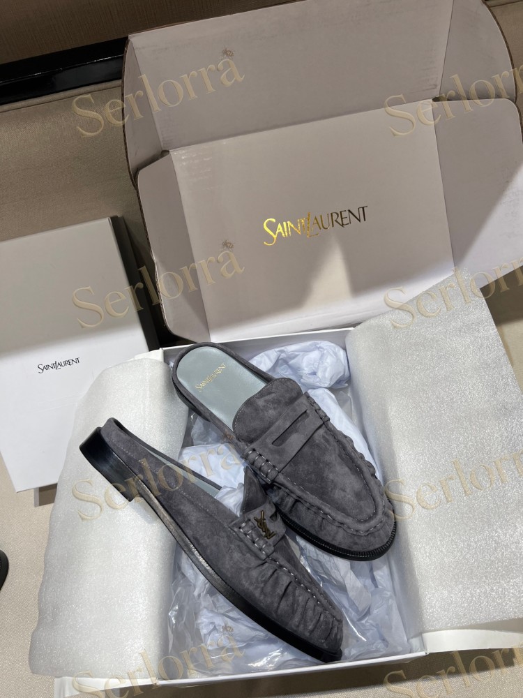 SAINT LAURENT LEATHER LOAFER MULES