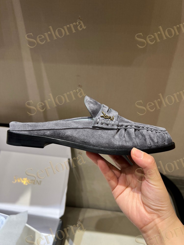 SAINT LAURENT LEATHER LOAFER MULES