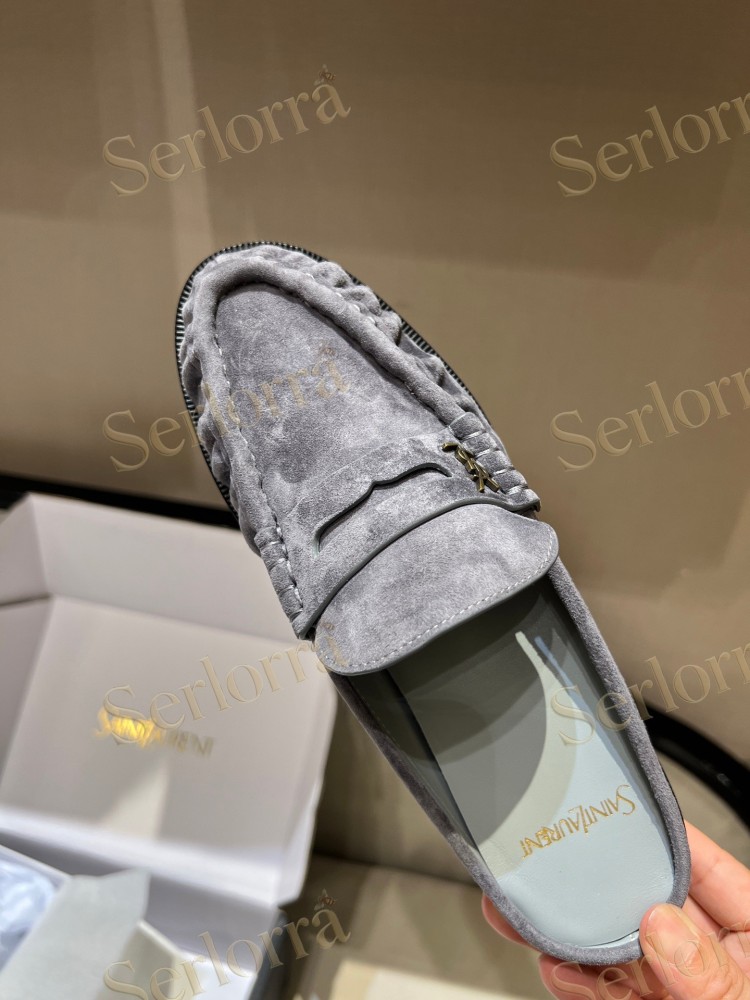 SAINT LAURENT LEATHER LOAFER MULES