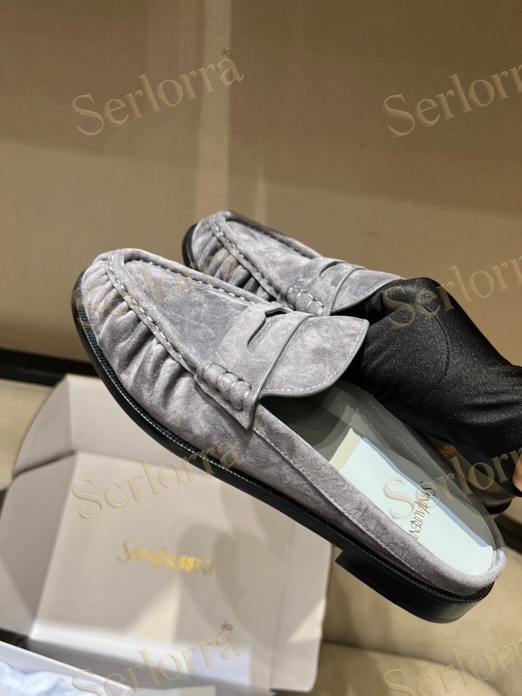 SAINT LAURENT LEATHER LOAFER MULES