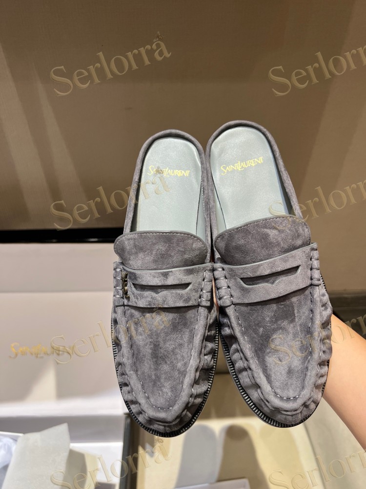 SAINT LAURENT LEATHER LOAFER MULES