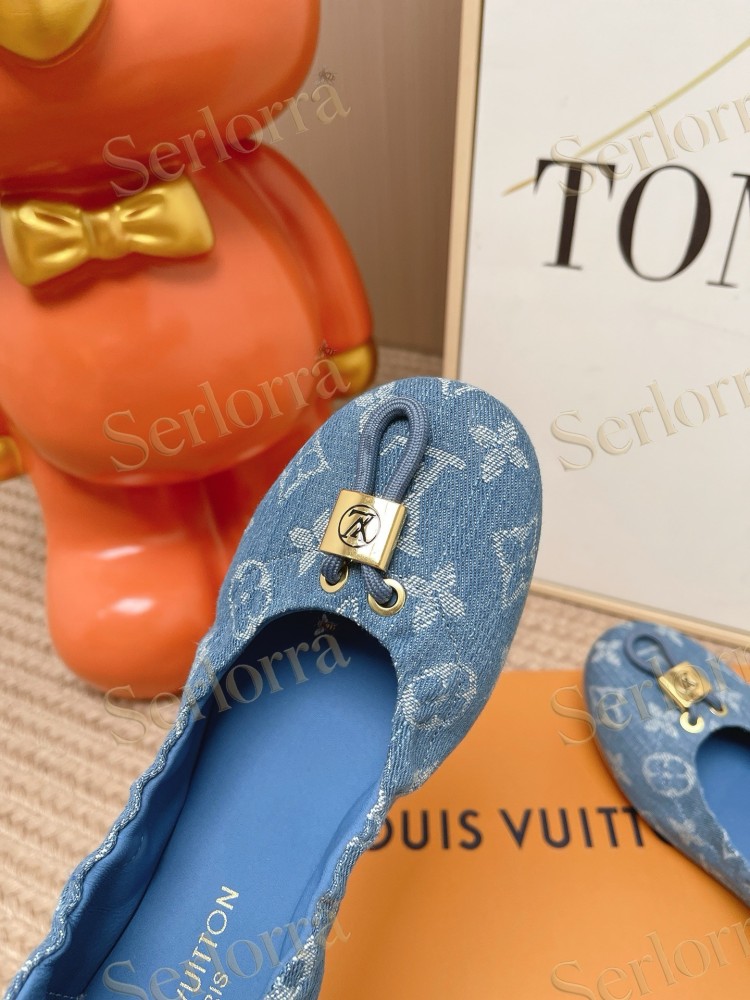 LOUIS VUITTON MONOGRAM BLUE DENIM BALLET FLATS