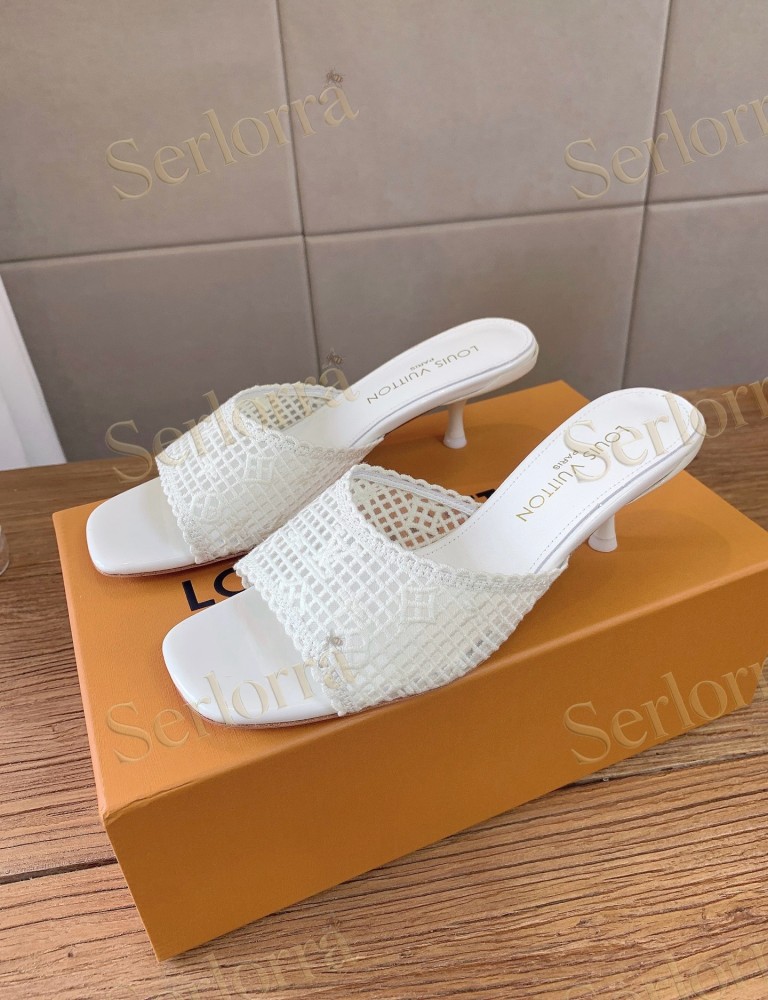 LOUIS VUITTON WHITE LACE MONOGRAM MULES